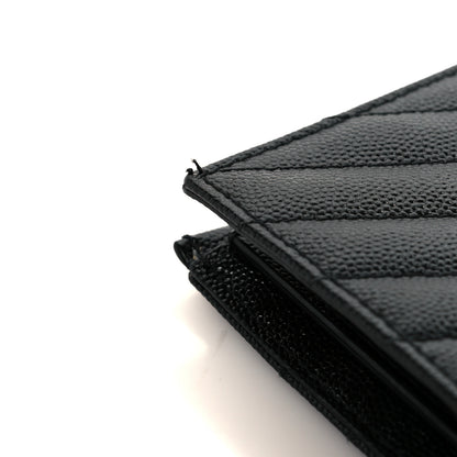 Saint Laurent Grain De Poudre Matelasse Chevron Monogram Zipped Two-Part Wallet Black 10 of 11