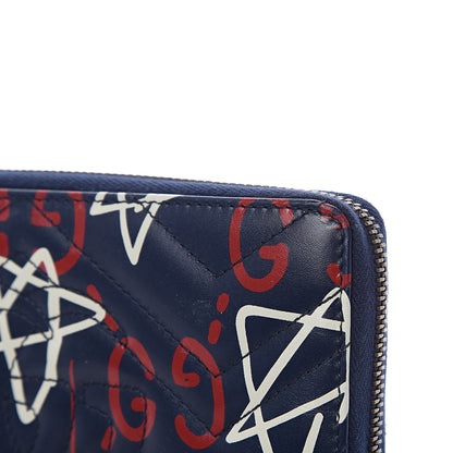 Gucci Calfskin Matelasse GucciGhost GG Marmont Zip Around Wallet Blue Agata Hibiscus Red 11 of 11