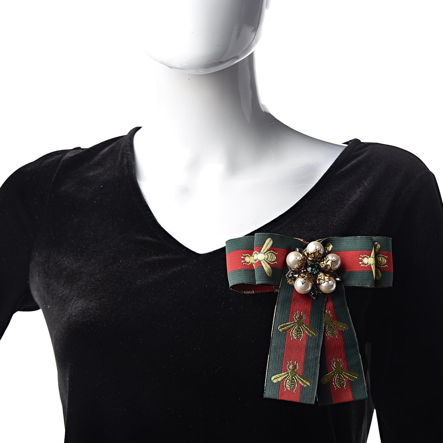 Ribbon Web Bow Bee Pearl Brooch Red Green