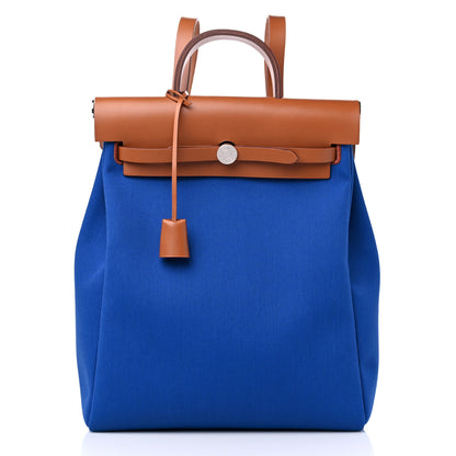 Hermes Military Toile Vache Hunter Herbag a Dos Zip Retourne Backpack Bleu France Fauve 3 of 12