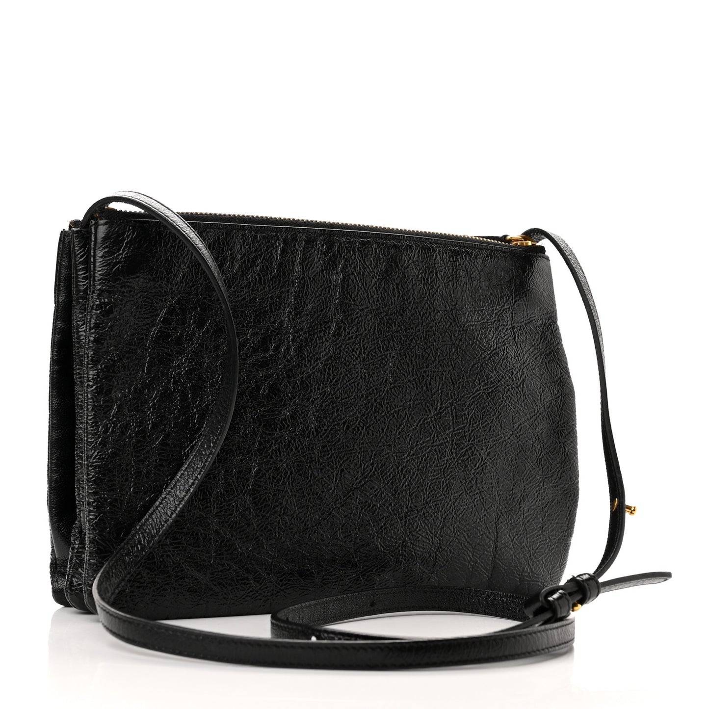 Shiny Goatskin Large Trio Crossbody Bag Black