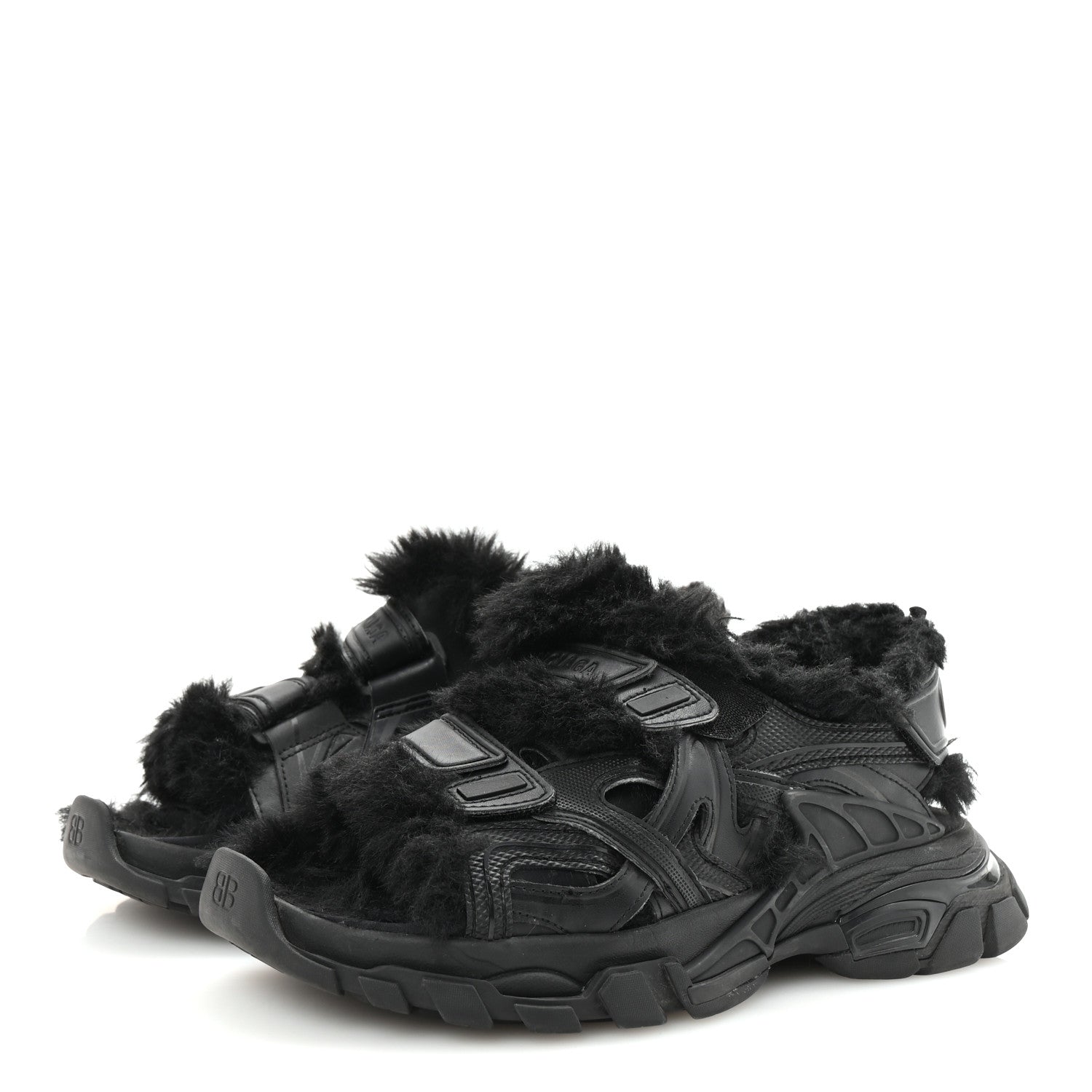 Balenciaga Faux Fur Rubber Mesh Womens Track Sandals 40 Black 4 of 9