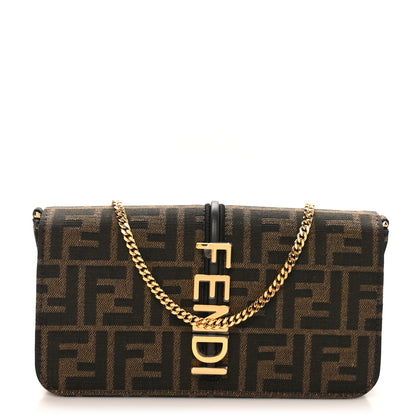 Fendi Fabric Jacquard Vitello Grace FF 1974 Fendigraphy Wallet On Chain Tobacco Moro Ebano 4 of 10