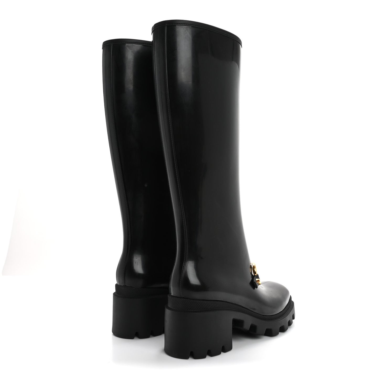 Rubber Horsebit Knee High Boots 37 Black