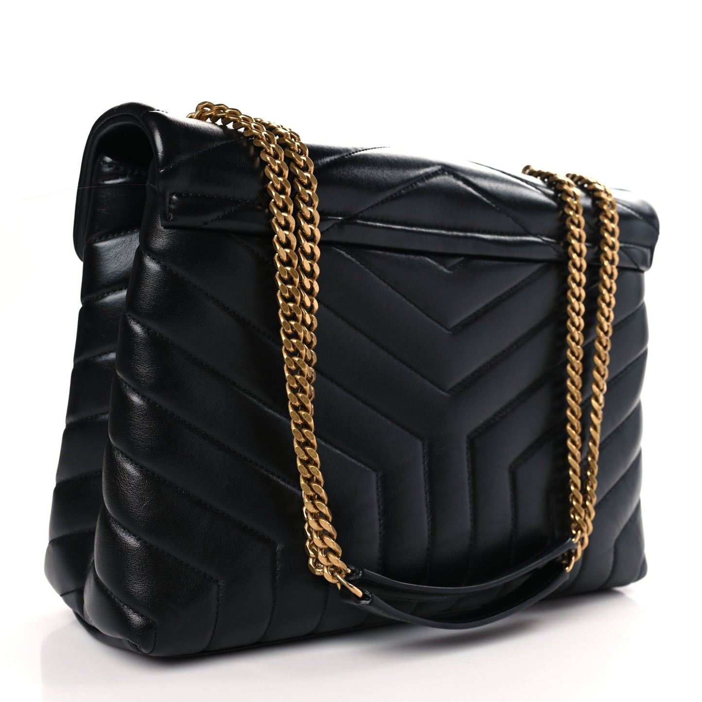 Calfskin Y Quilted Monogram Medium Loulou Chain Satchel Black