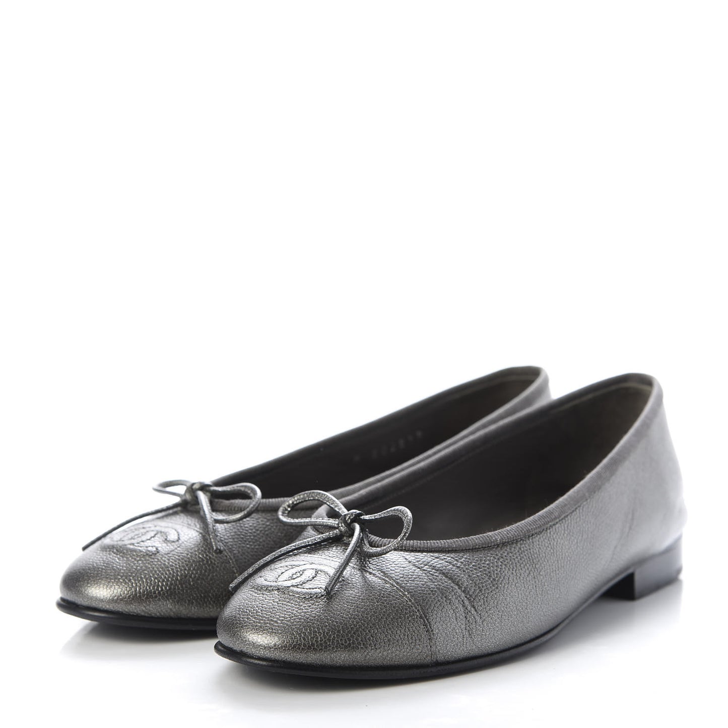 Metallic Caviar CC Cap Toe Ballerina Flats 35 Silver
