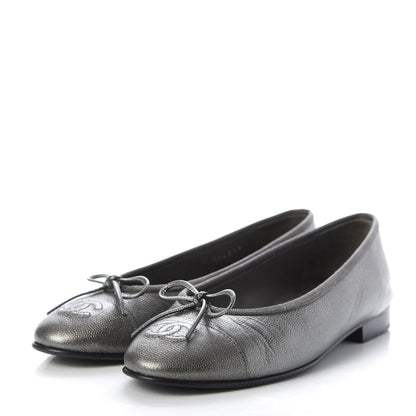 Chanel Metallic Caviar CC Cap Toe Ballerina Flats 35 Silver 3 of 10