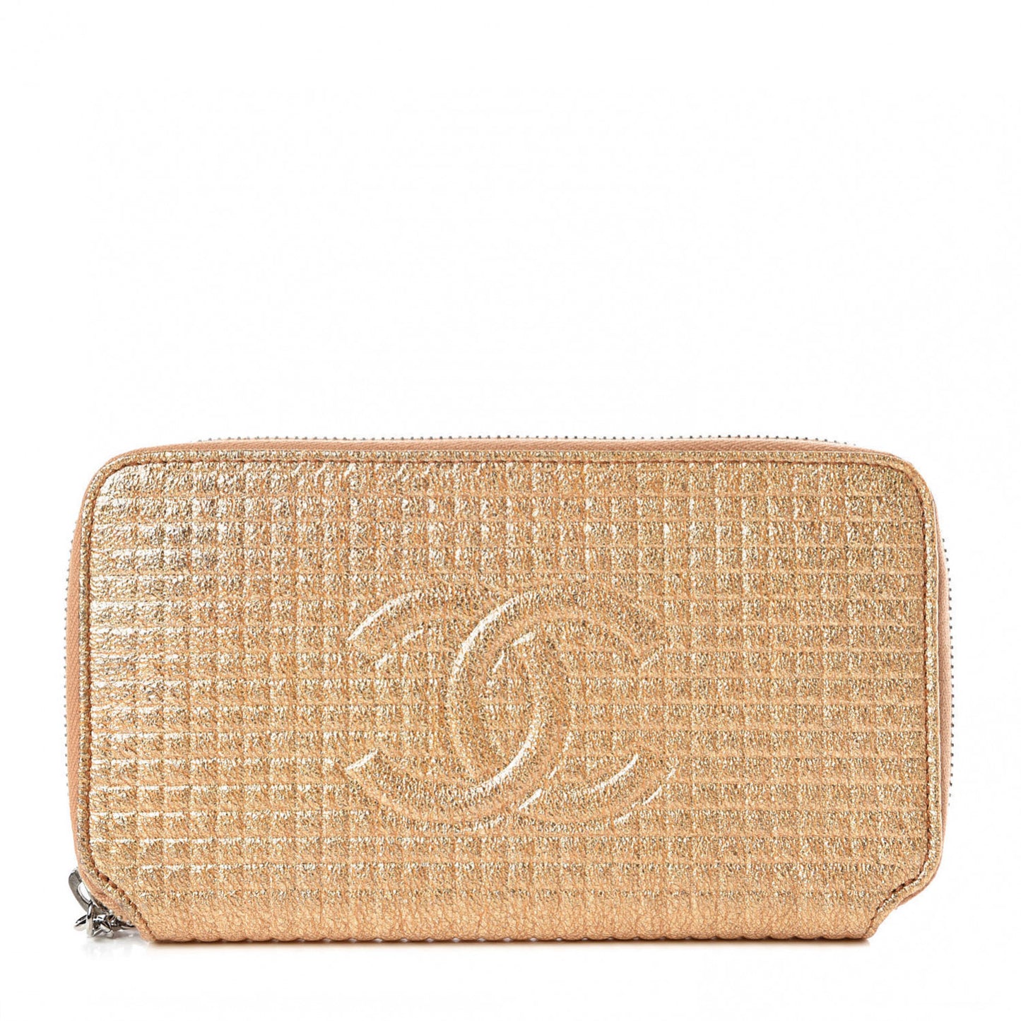 Patent Embossed CC Zip Around Wallet Gold