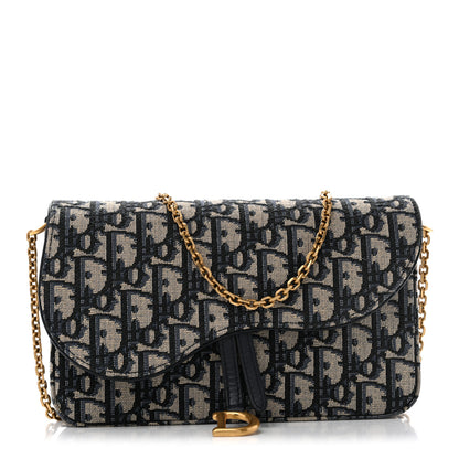 Christian Dior Oblique Saddle Chain Pouch  Blue 1 of 12
