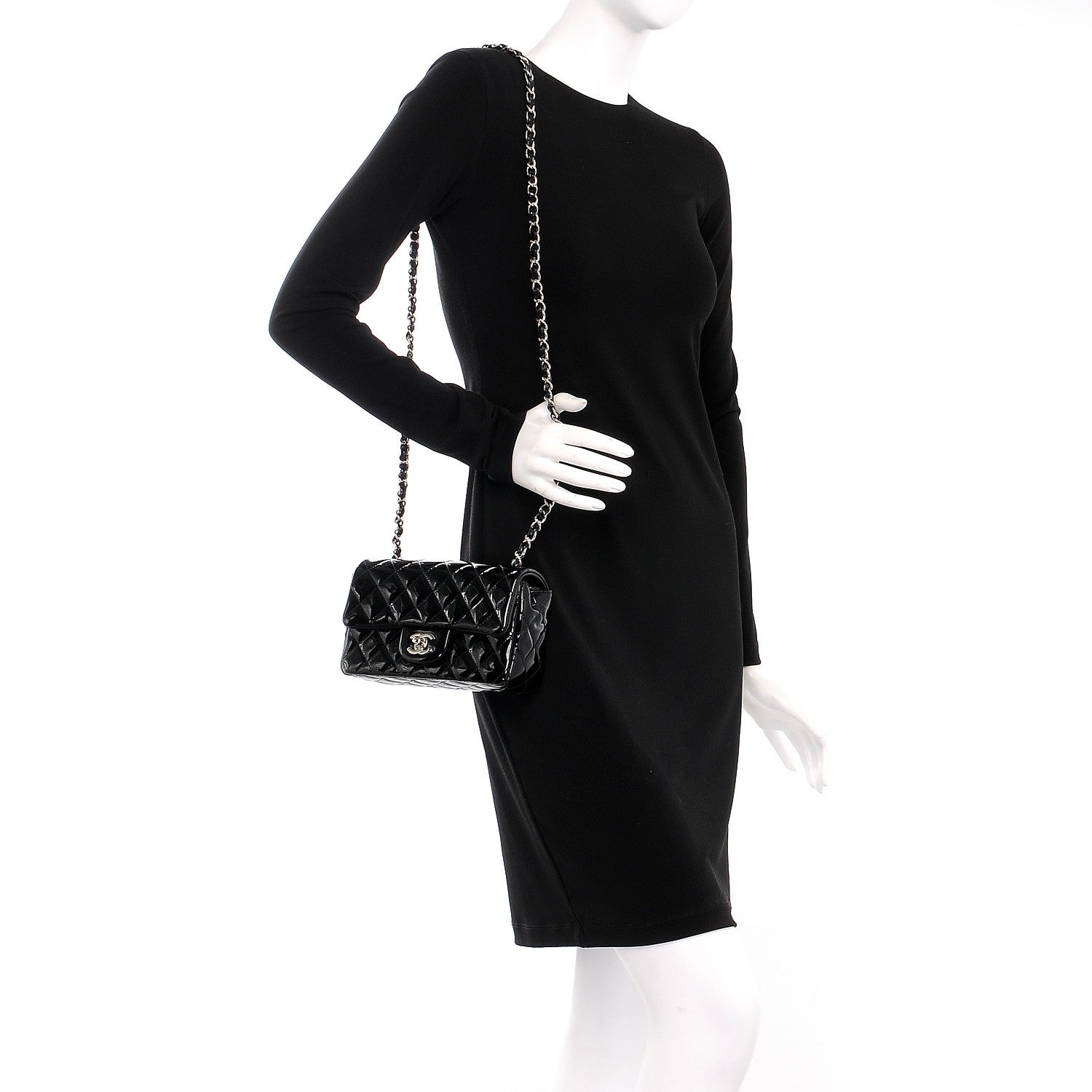 Chanel Patent Calfskin Quilted Mini Rectangular Flap Black 2 of 7