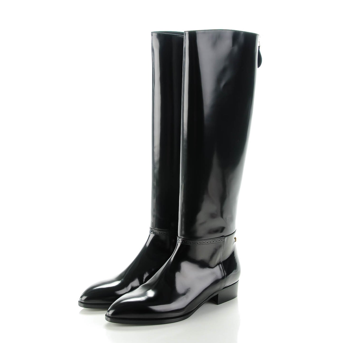 Glazed Calfskin Knee High Boots 38.5 Black