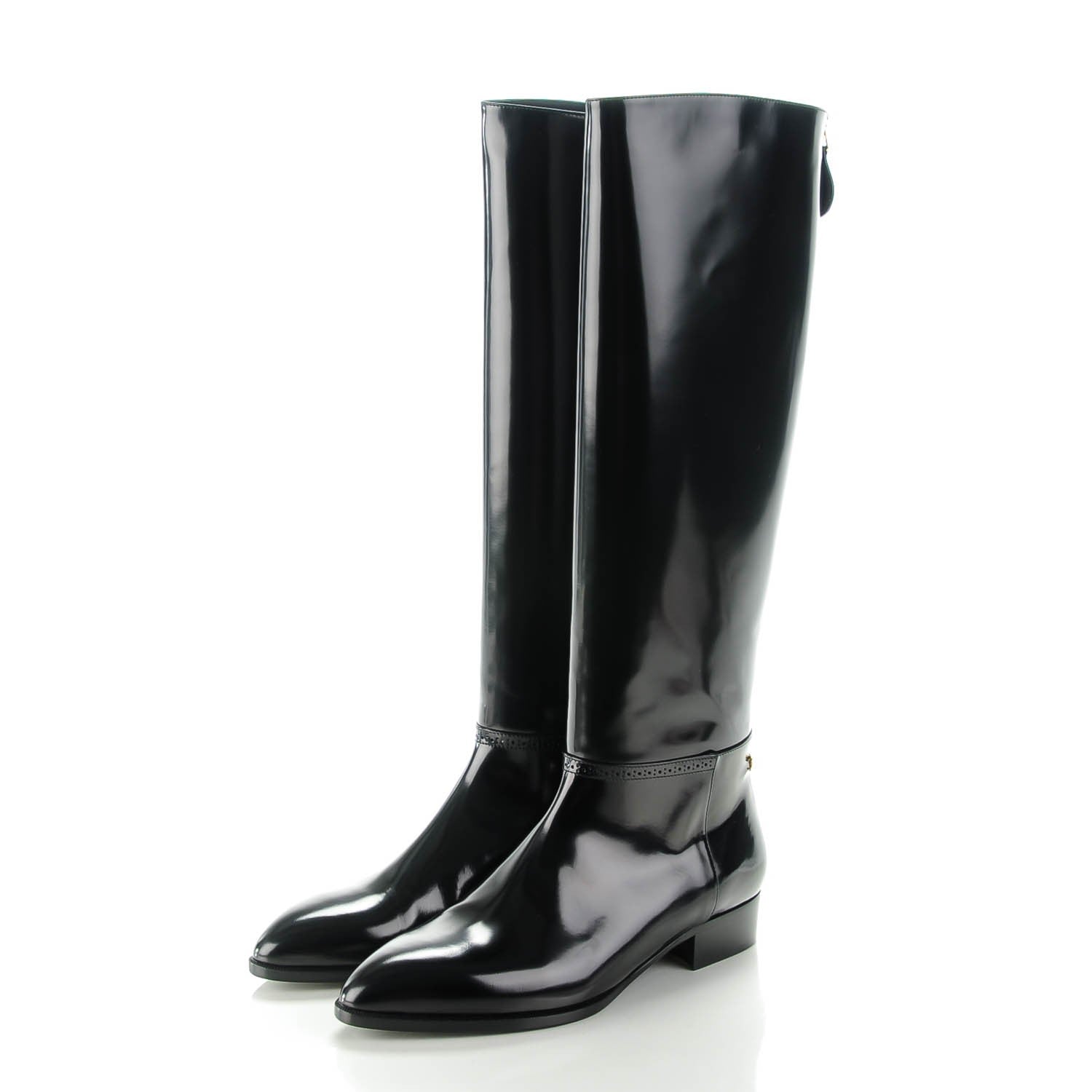 Chanel Glazed Calfskin Knee High Boots 38.5 Black 3 of 10