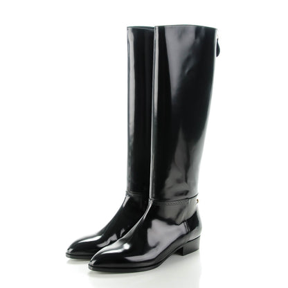 Chanel Glazed Calfskin Knee High Boots 38.5 Black 3 of 10