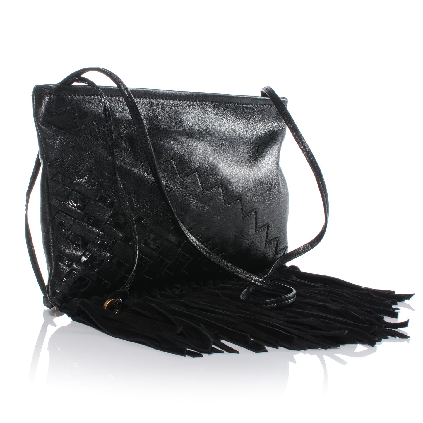 Leather Suede Fringe Tita Convertible Clutch Black