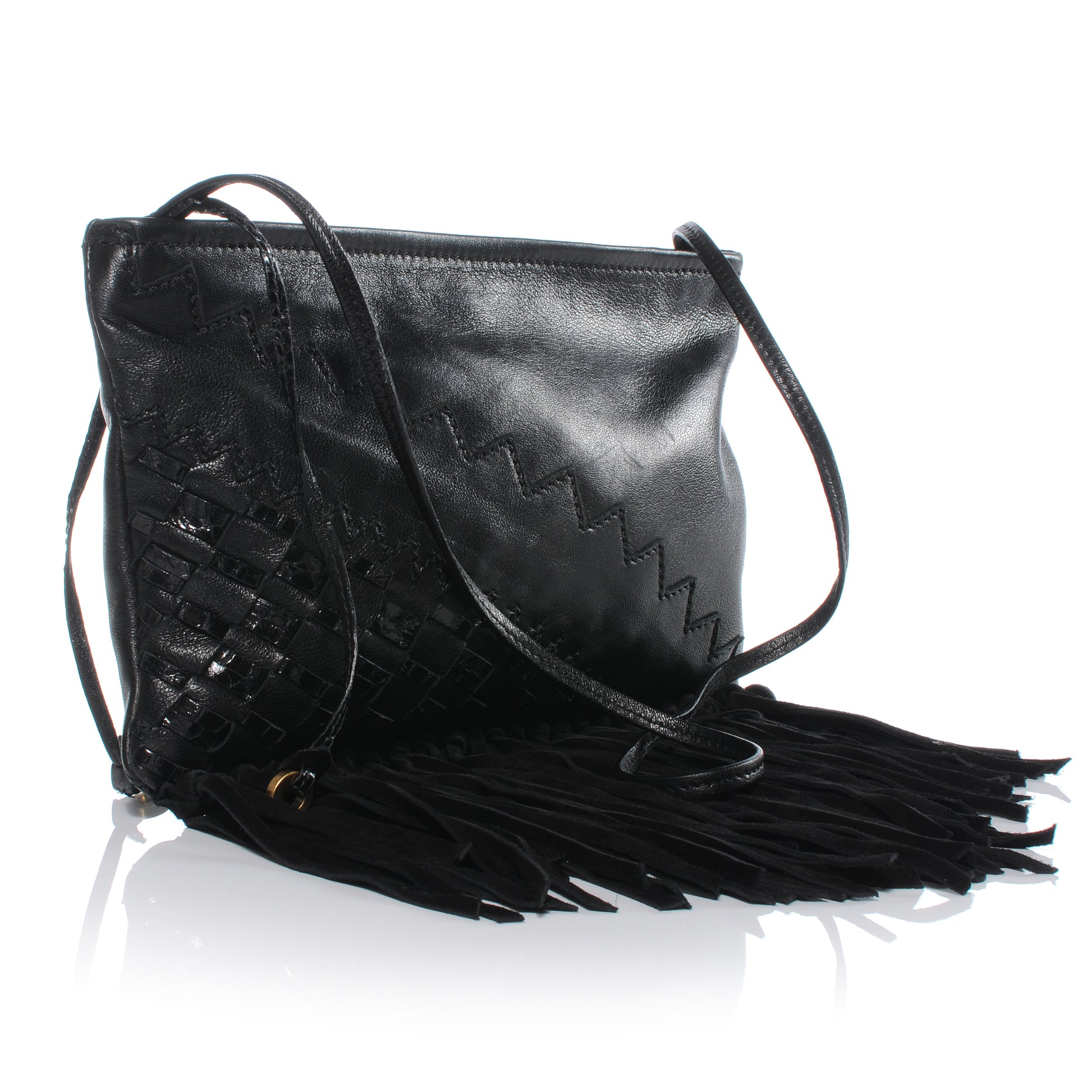 Jimmy Choo Leather Suede Fringe Tita Convertible Clutch Black 5 of 9