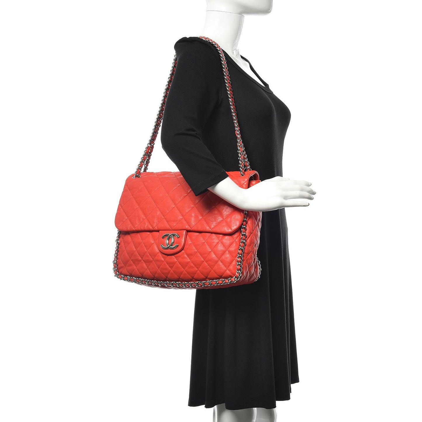 Washed Lambskin Quilted Maxi Chain Around Flap Red