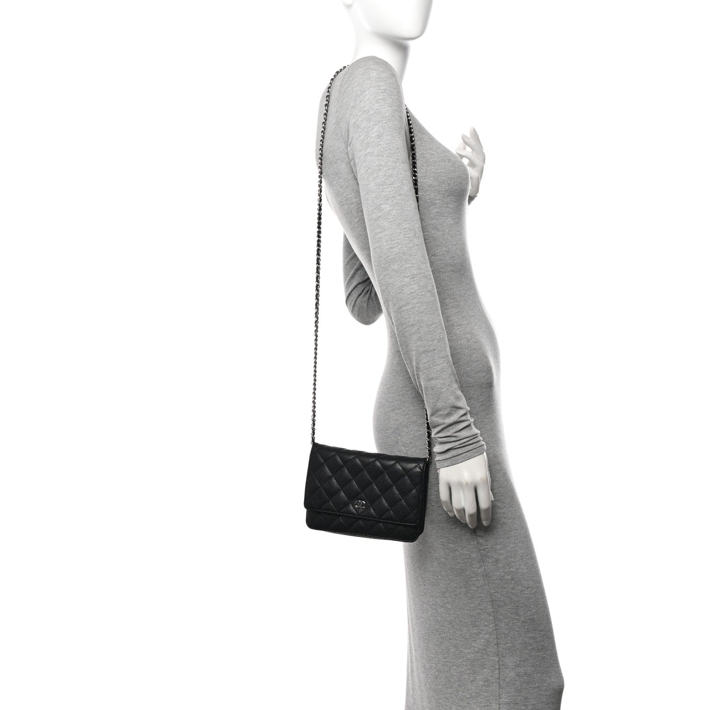 Caviar Quilted Wallet on Chain WOC Black