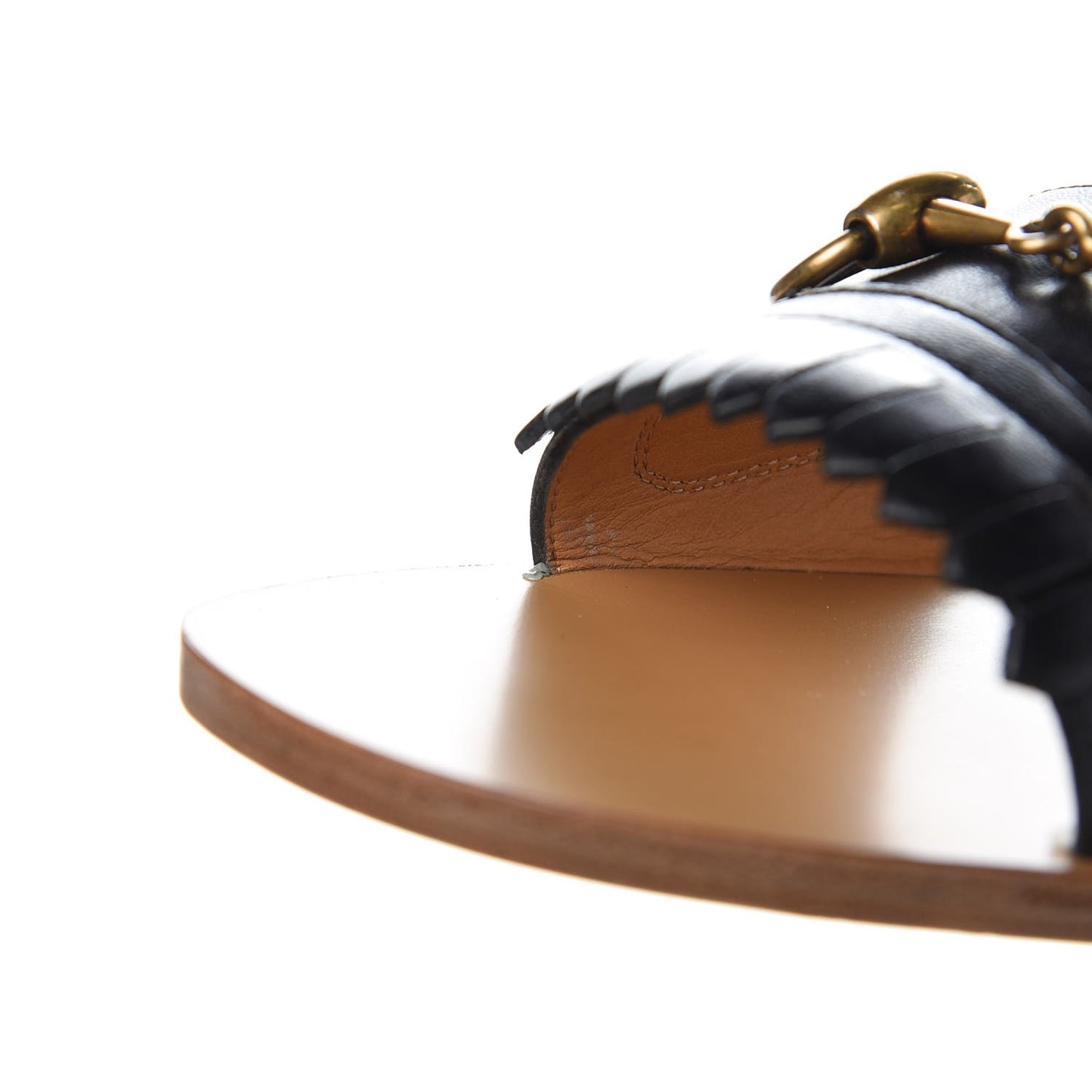 Malaga Kid Fringe Horsebit Slide Sandals 36 Black