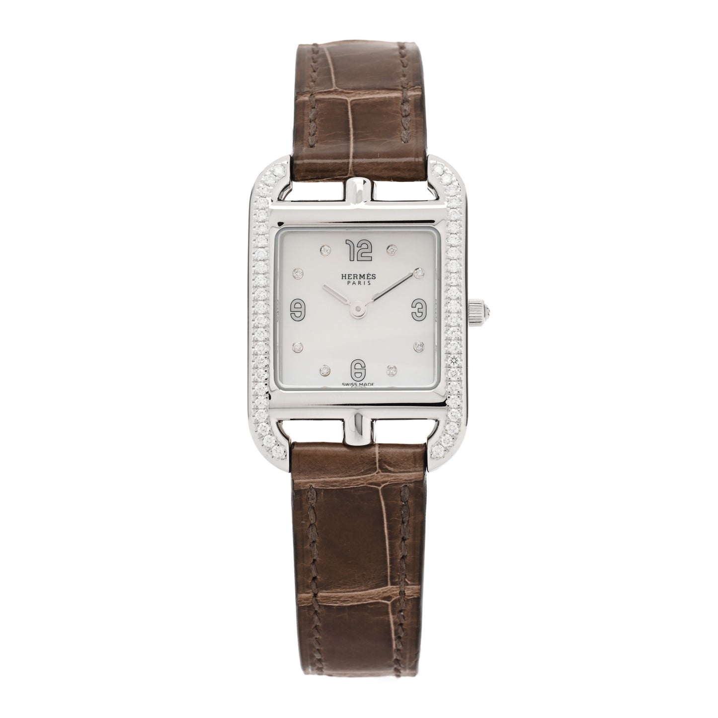Stainless Steel Alligator Diamond Bezel Mother of Pearl 23mm Cape Cod Quartz Watch Gris Elephant