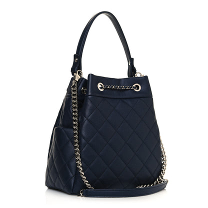 Chanel Grained Calfskin Quilted Medium CC Chain Bucket Drawstring Bag Blue 3 of 13