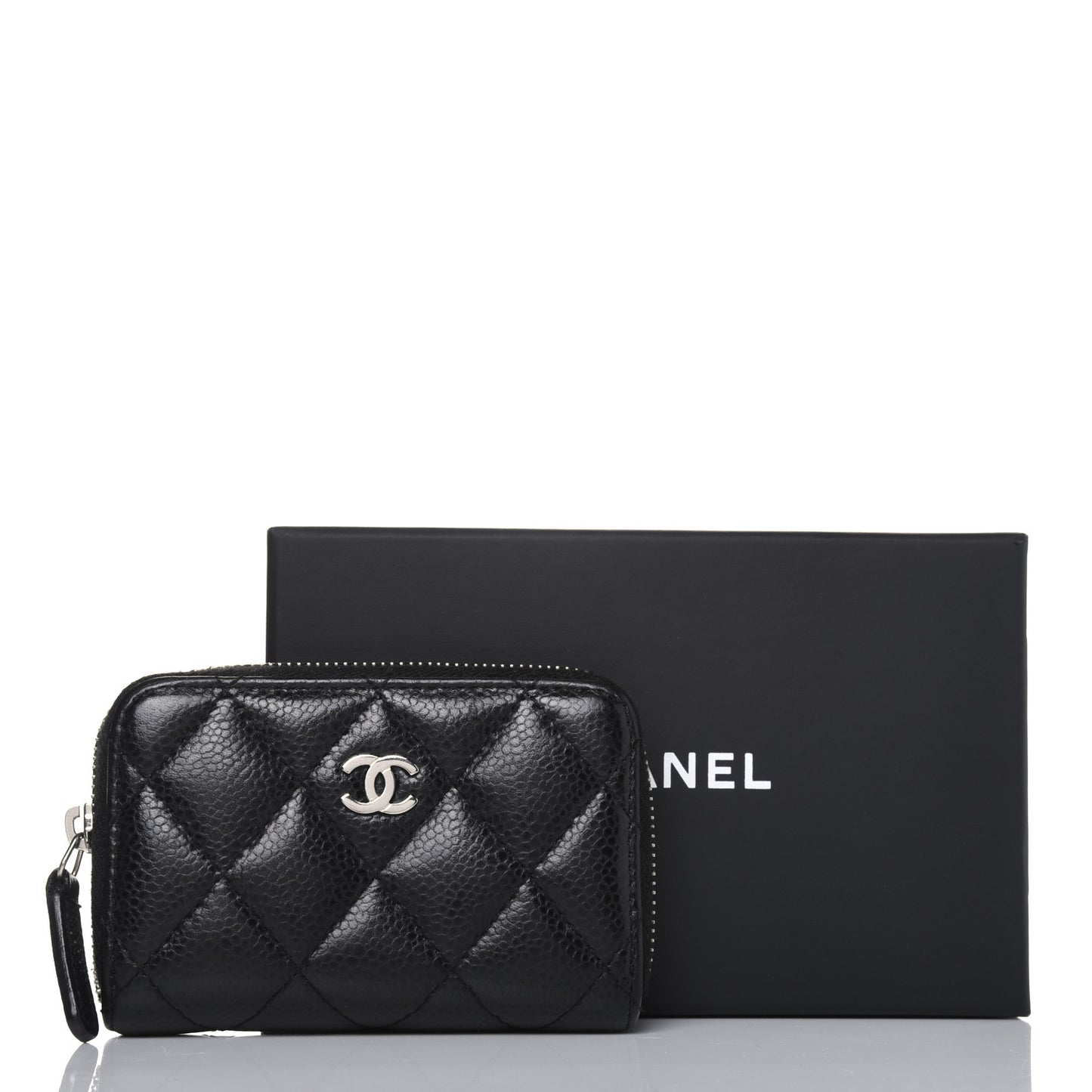 Caviar Quilted Zip Coin Purse Black