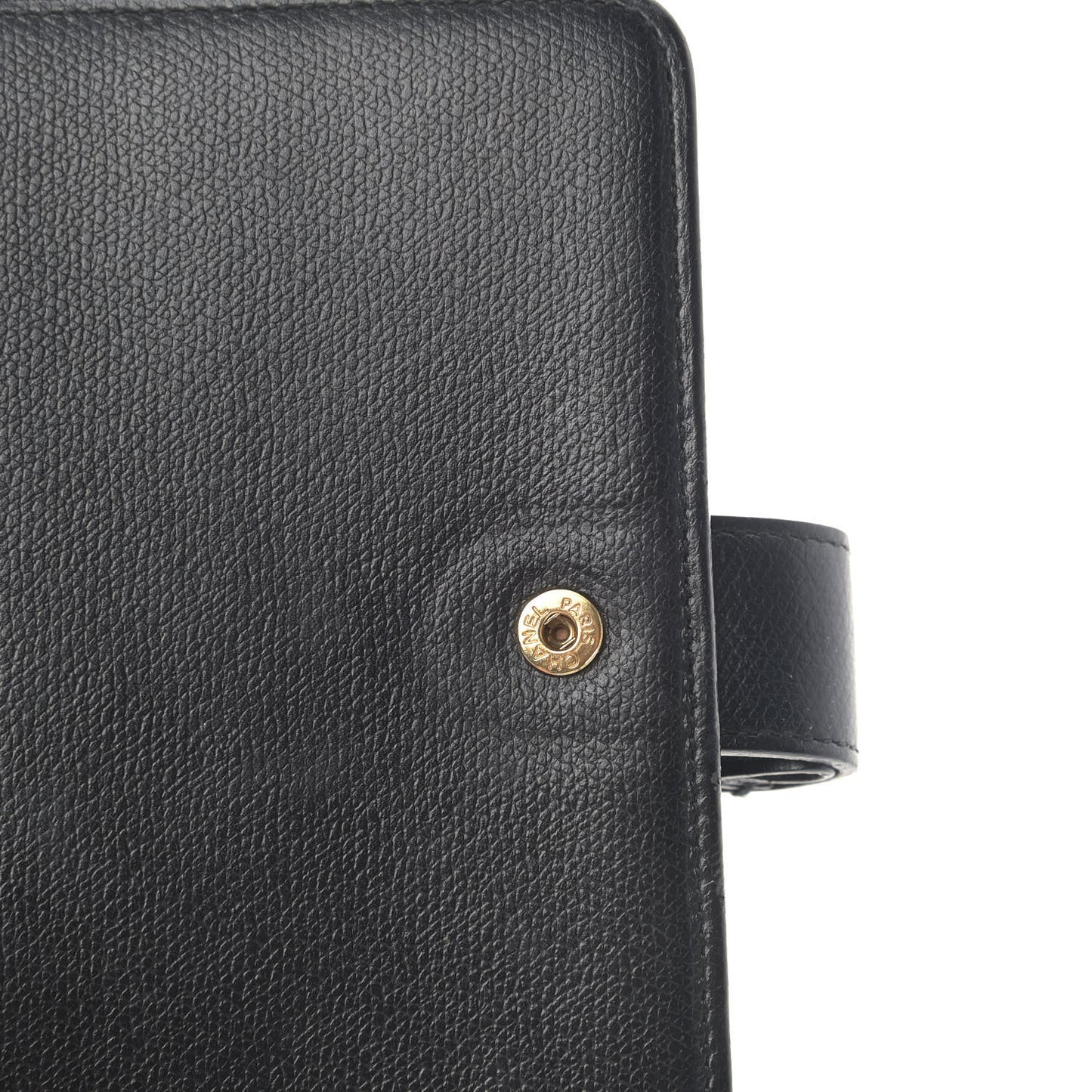 Grained Calfskin CC Button Pocket Agenda Cover Black
