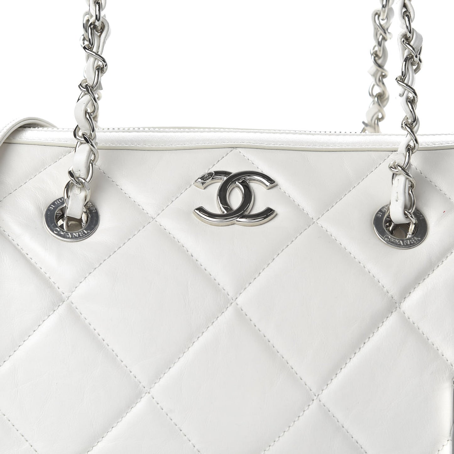 Calfskin Quilted Small CC Bowling Bag White