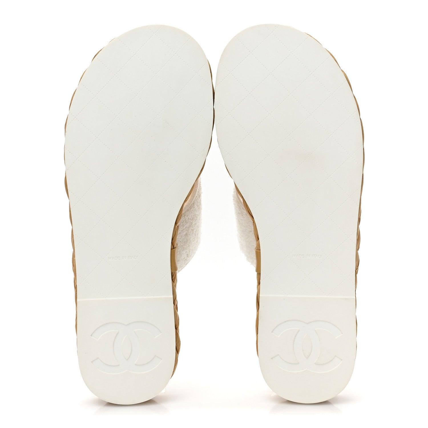 Chanel Terry Cloth Raffia CC Logo Thong Sandals 38 White 5 of 15