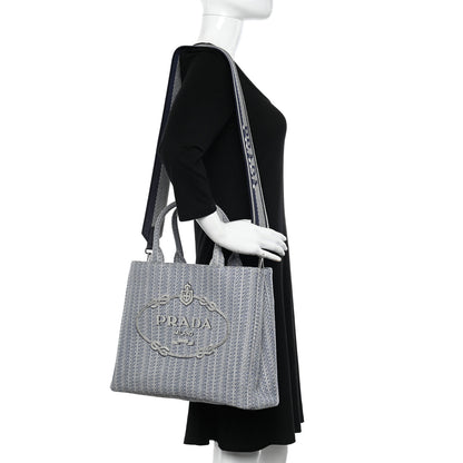 Prada Jacquard Logo Embroidered Medium Tote Baltico Talco 2 of 11