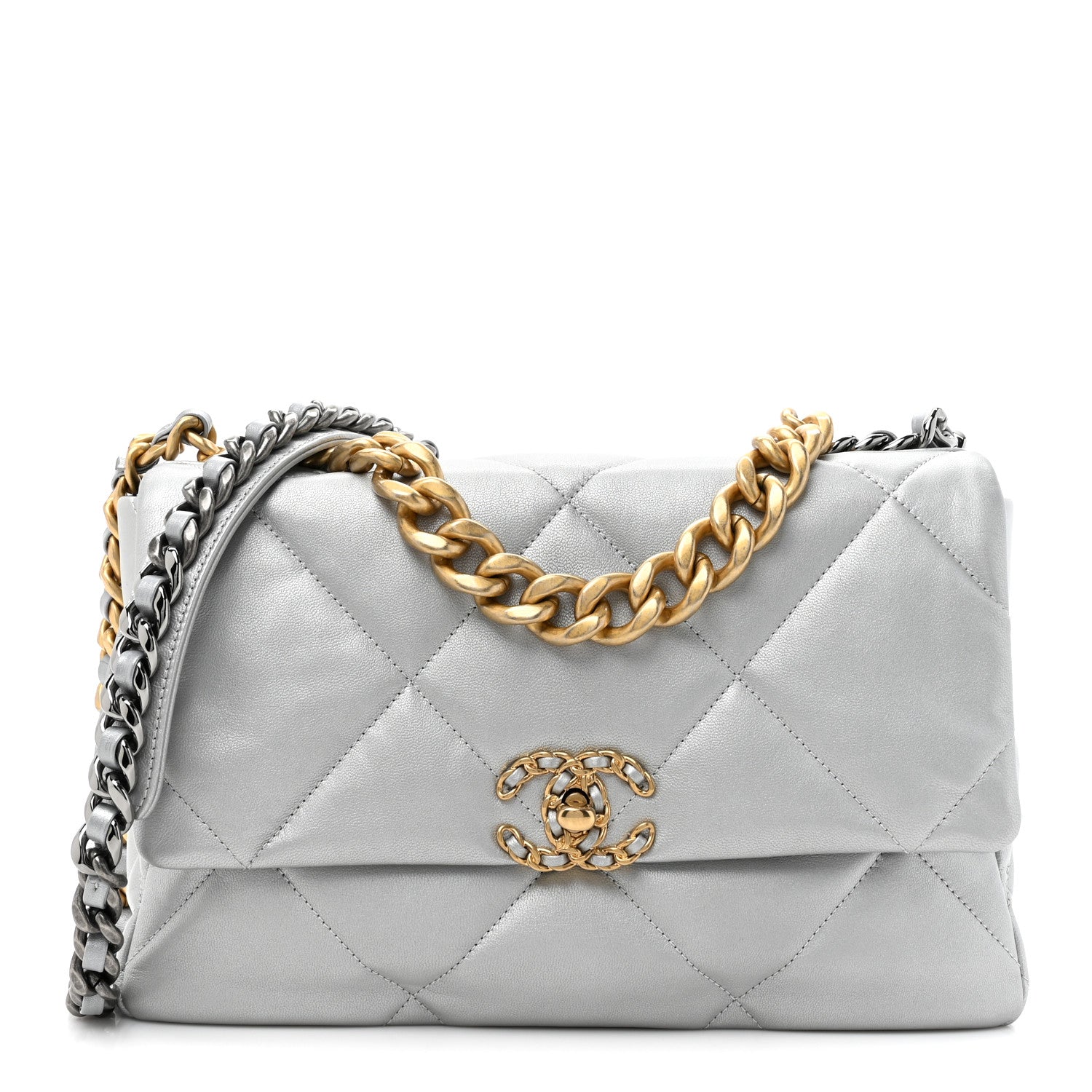 Chanel Metallic Goatskin Quilted Large Chanel 19 Flap Silver 1 of 10