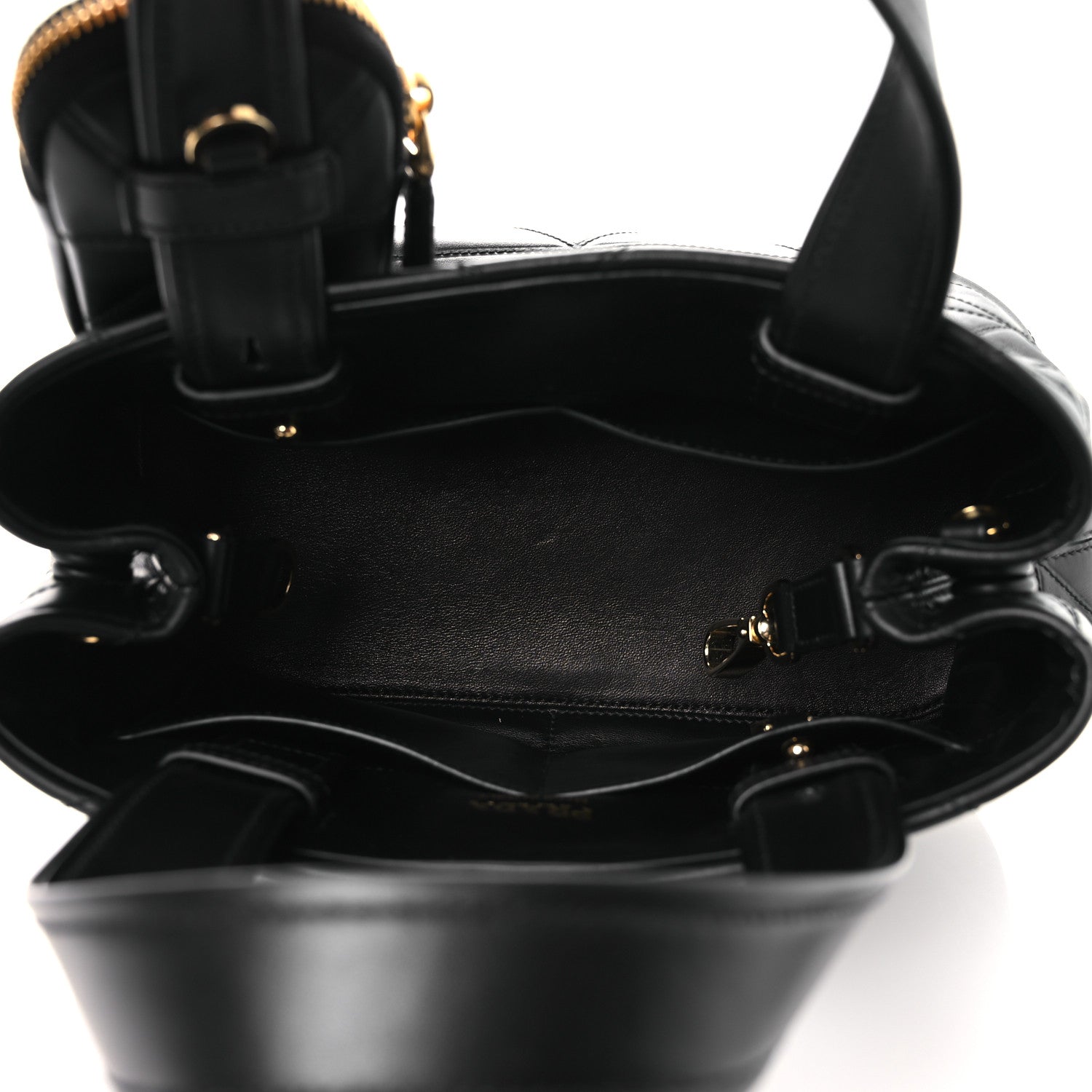 Prada Vitello Triangle Stitched Shopping Tote Black 5 of 10