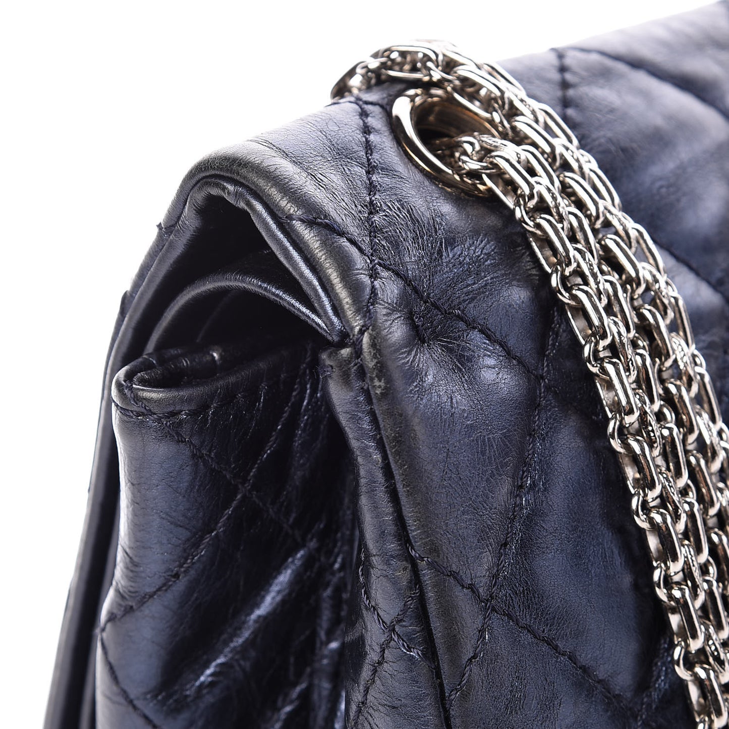 Metallic Calfskin Quilted 2.55 Reissue 227 Flap Dark Navy Blue
