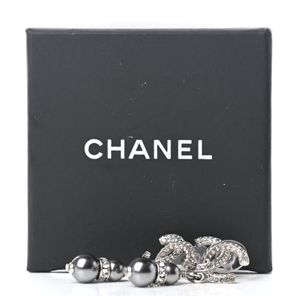 Chanel Crystal Pearl CC Drop Earrings Silver Grey 5 of 5