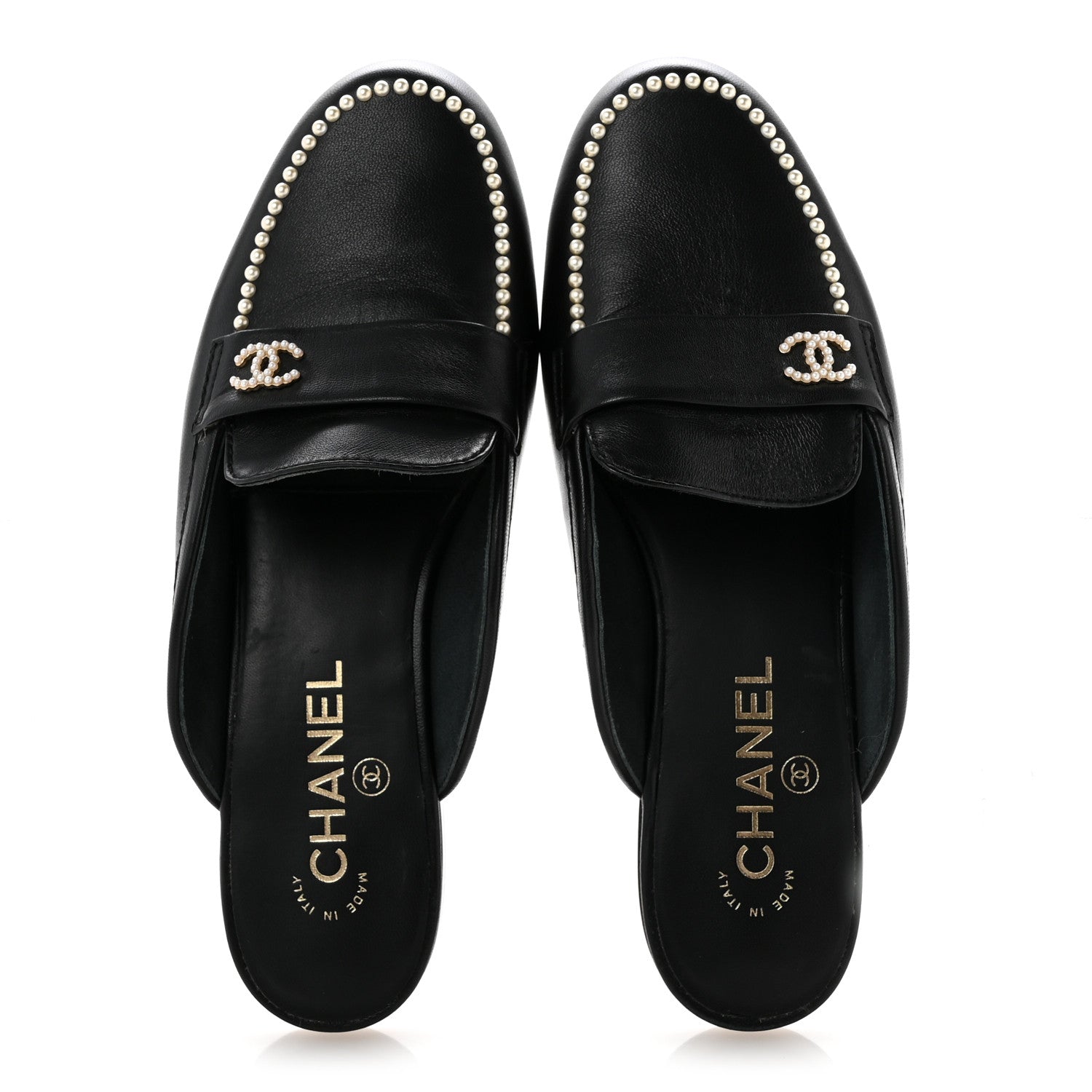 Chanel Lambskin Pearl CC Mules 38 Black 2 of 9