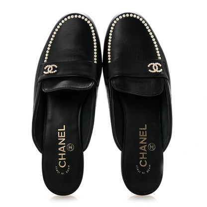 Chanel Lambskin Pearl CC Mules 38 Black 2 of 9
