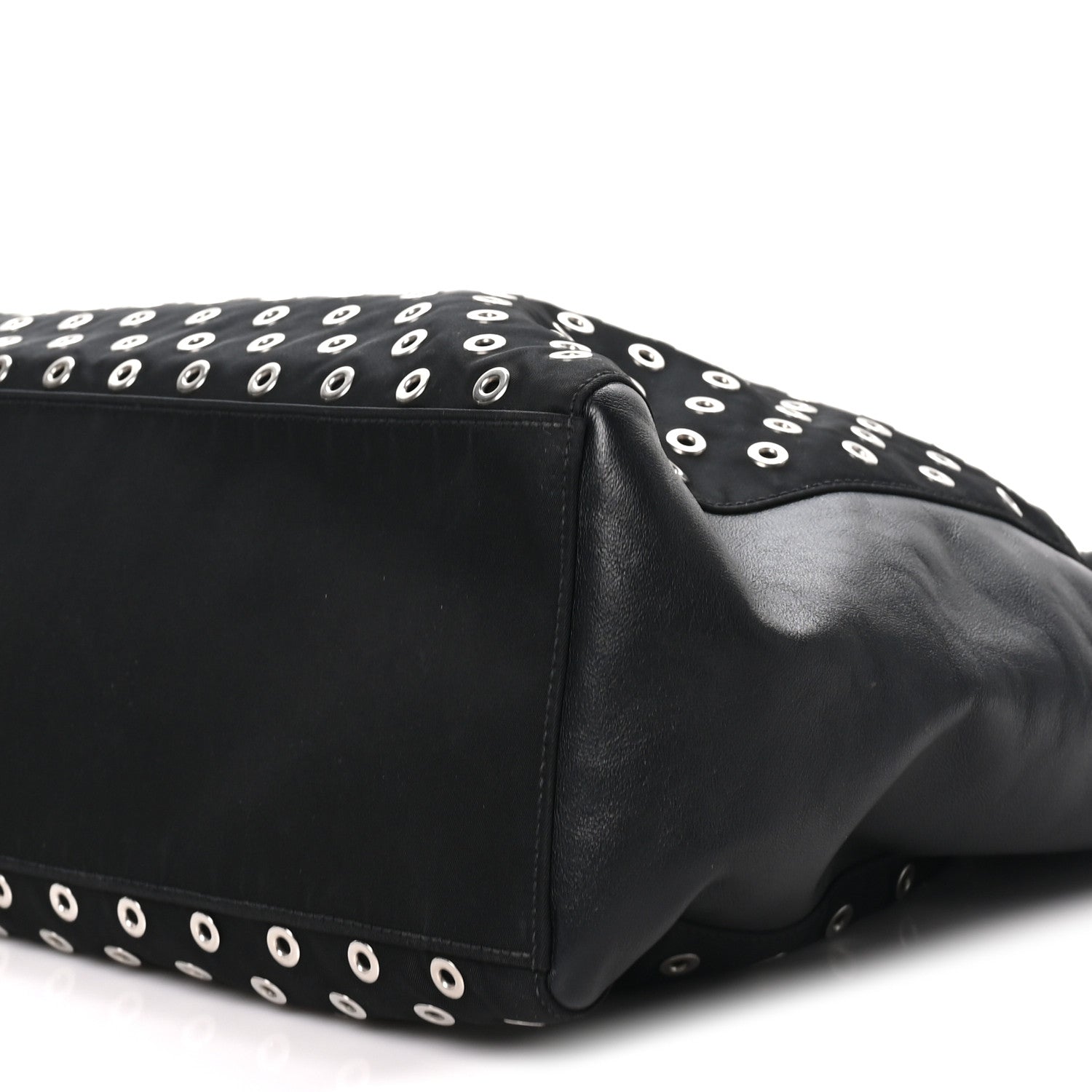 Prada Tessuto Nylon Calfskin Grommet Tote Black 8 of 8