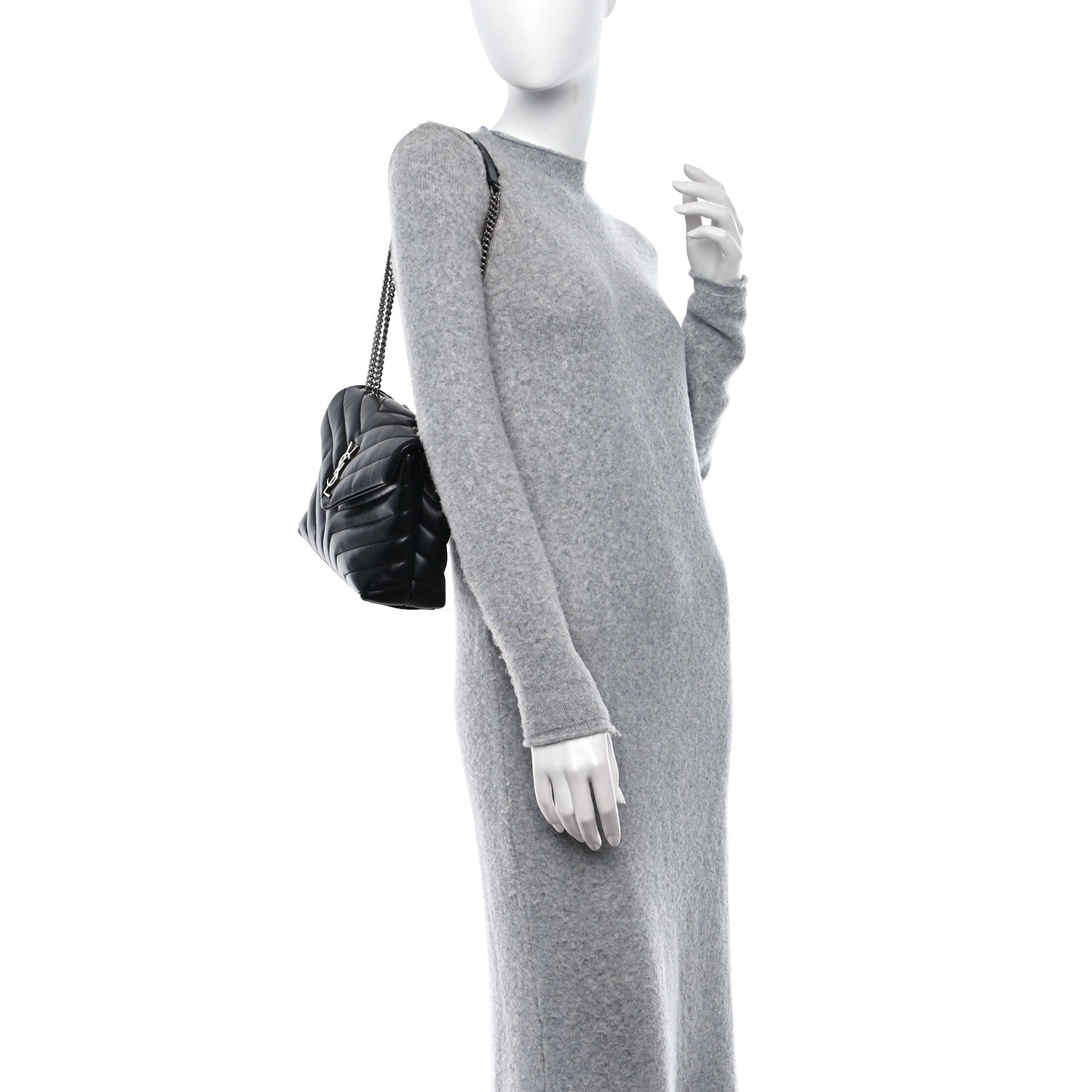 Saint Laurent Calfskin Y Quilted Monogram Medium Loulou Chain Satchel Black 2 of 8