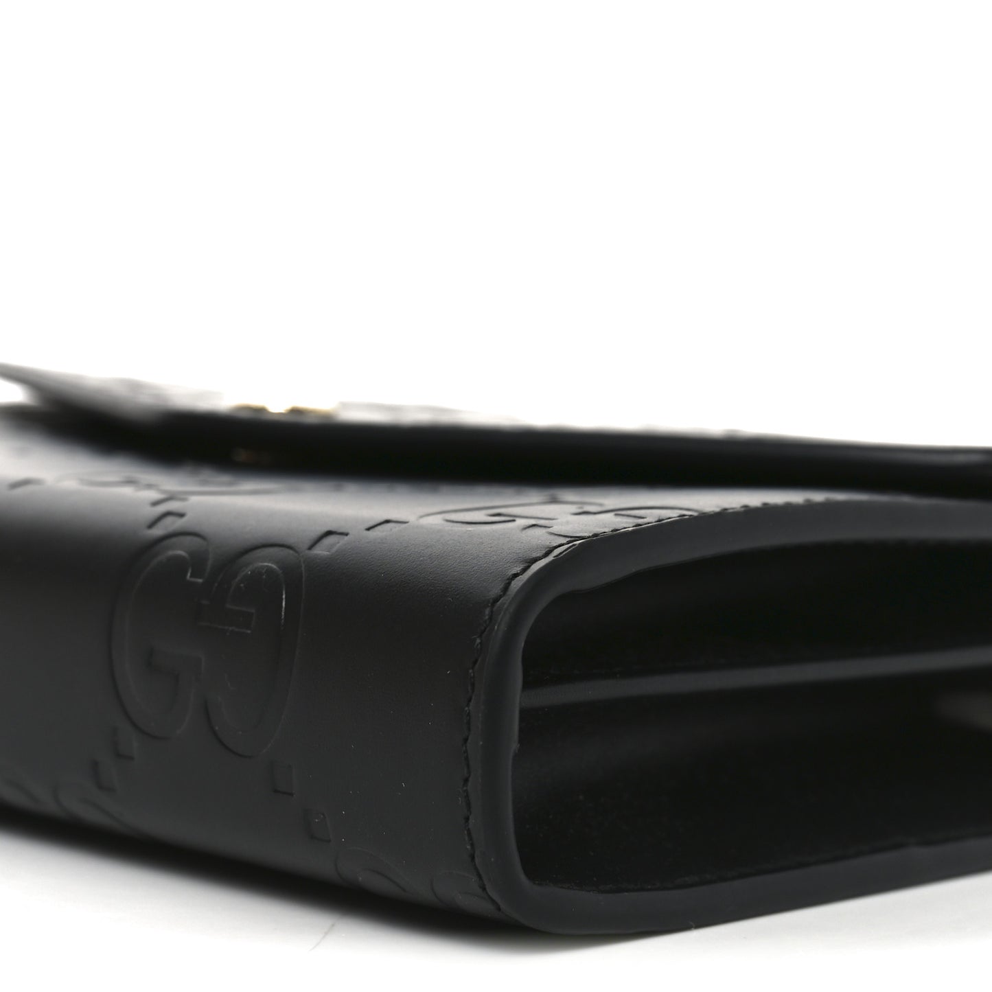 Calfskin GG Debossed Chain Wallet Black