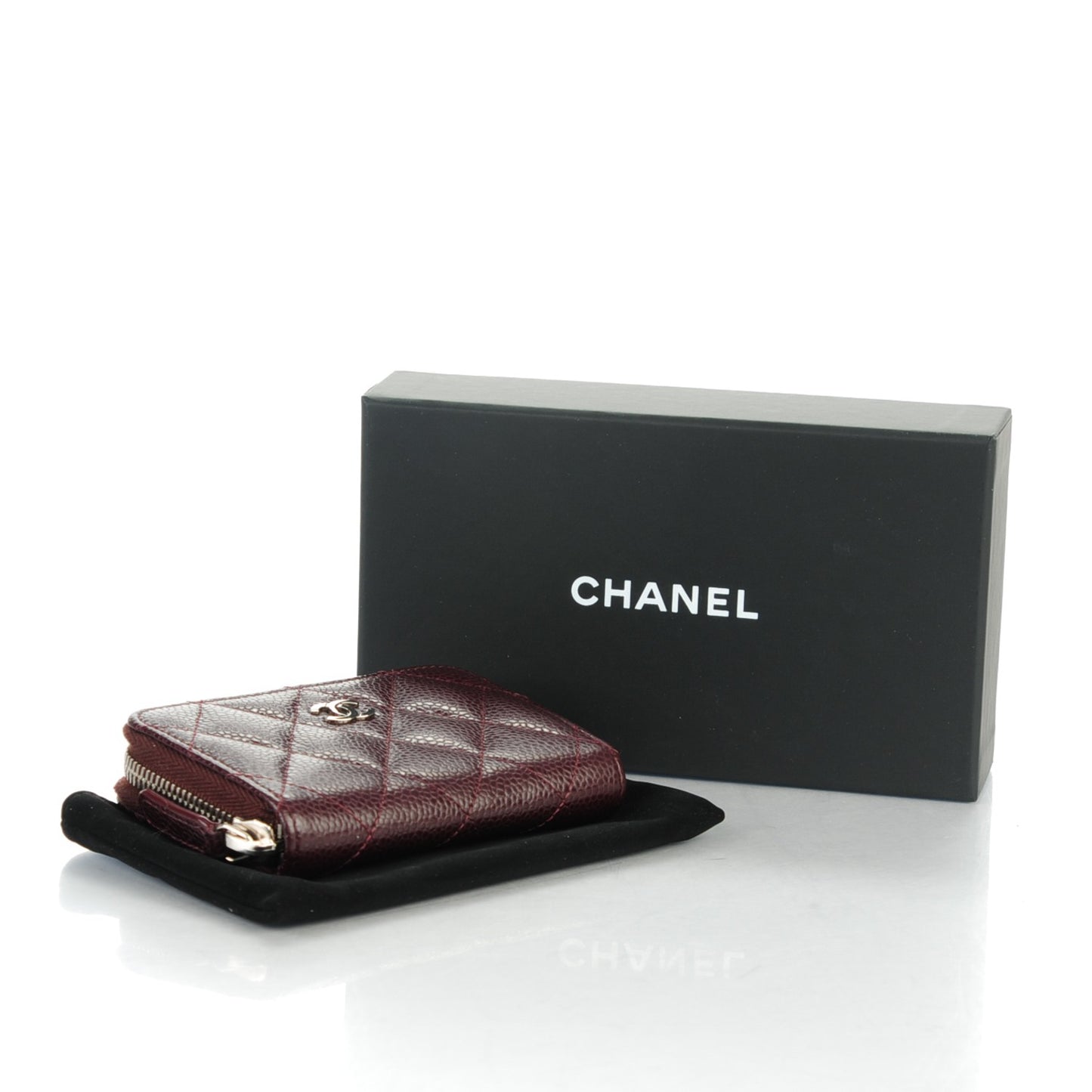 Caviar Quilted Zip Coin Purse Burgundy