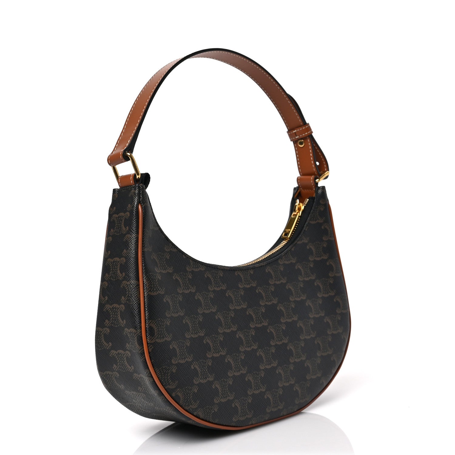 Celine Triomphe Canvas Calfskin Ava Shoulder Bag Tan 3 of 8