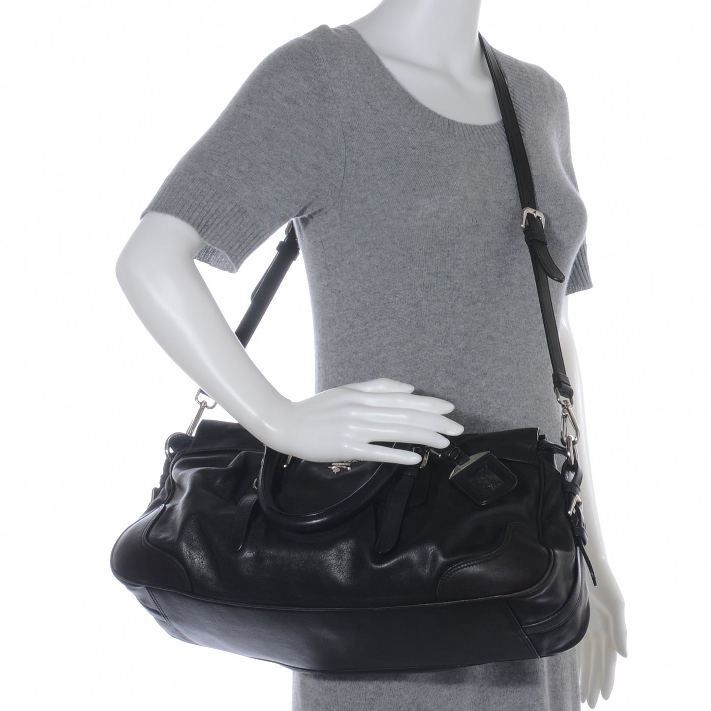 Vitello Soft Shopping Satchel Black