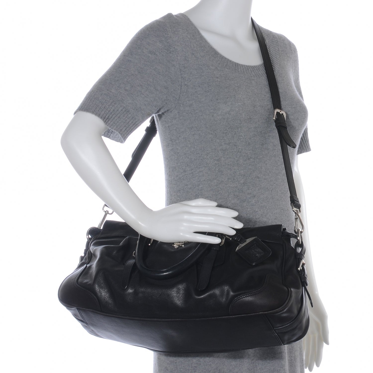 Prada Vitello Soft Shopping Satchel Black 2 of 8