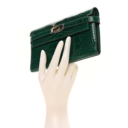 Hermes Shiny Alligator Kelly Tri-Fold Longue Wallet Vert Emeraude 2 of 10