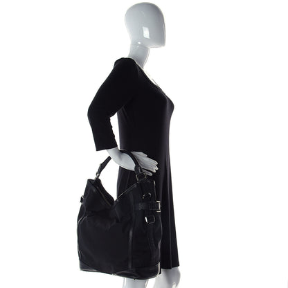 Burberry Nylon Calfskin Logo Hobo Black 2 of 10