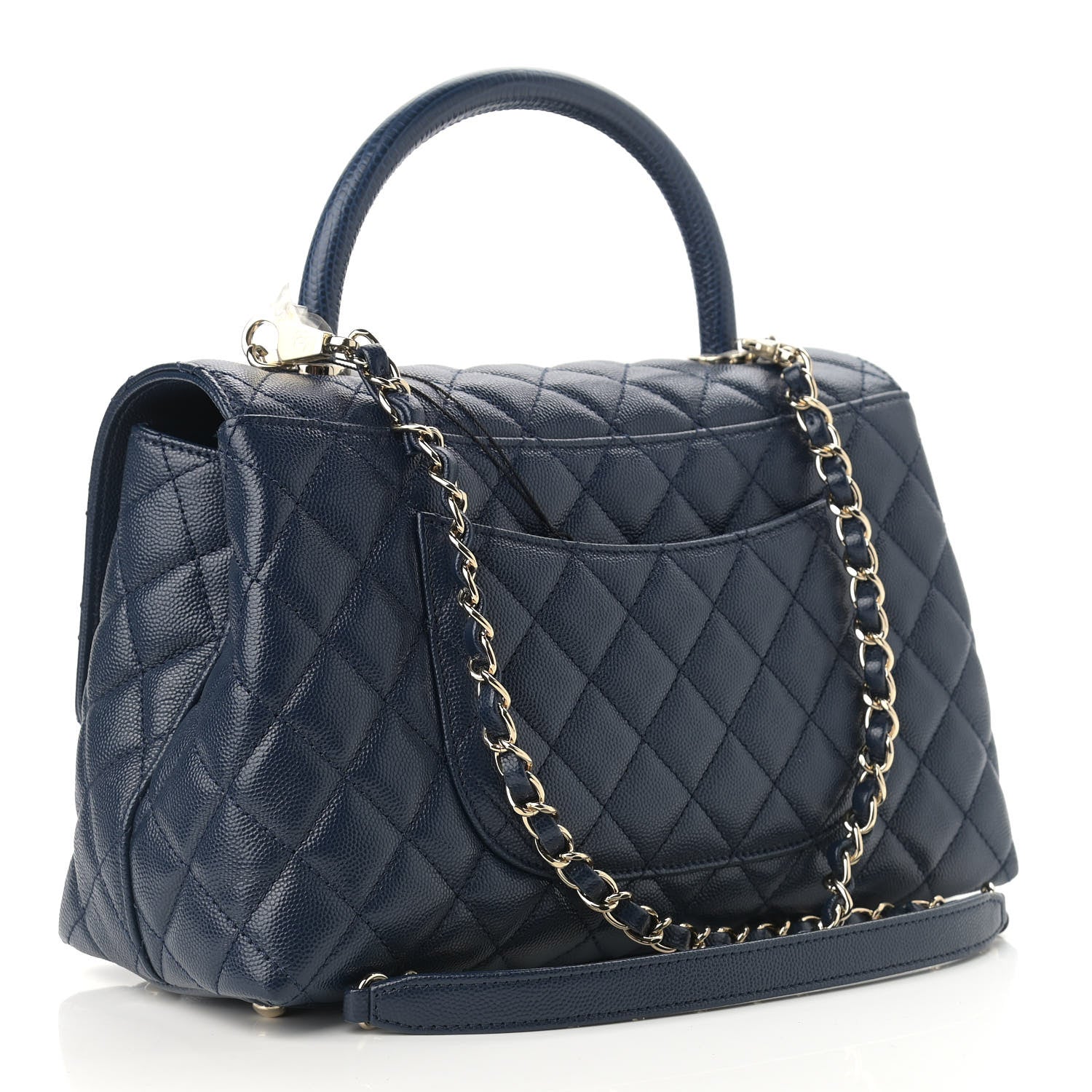 Chanel Caviar Lizard Embossed Quilted Small Coco Handle Flap Navy Blue 3 of 10