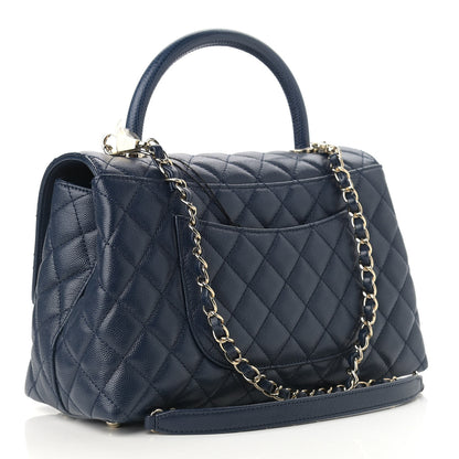 Chanel Caviar Lizard Embossed Quilted Small Coco Handle Flap Navy Blue 3 of 10