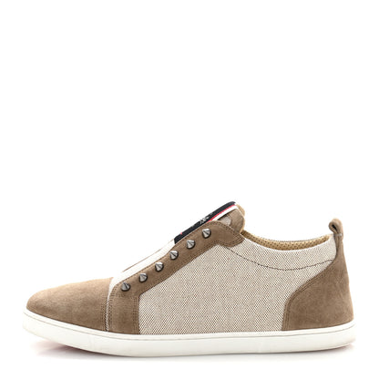 Christian Louboutin Suede Canvas Mens Fique A Vontade Sneakers 45 Beige 1 of 10