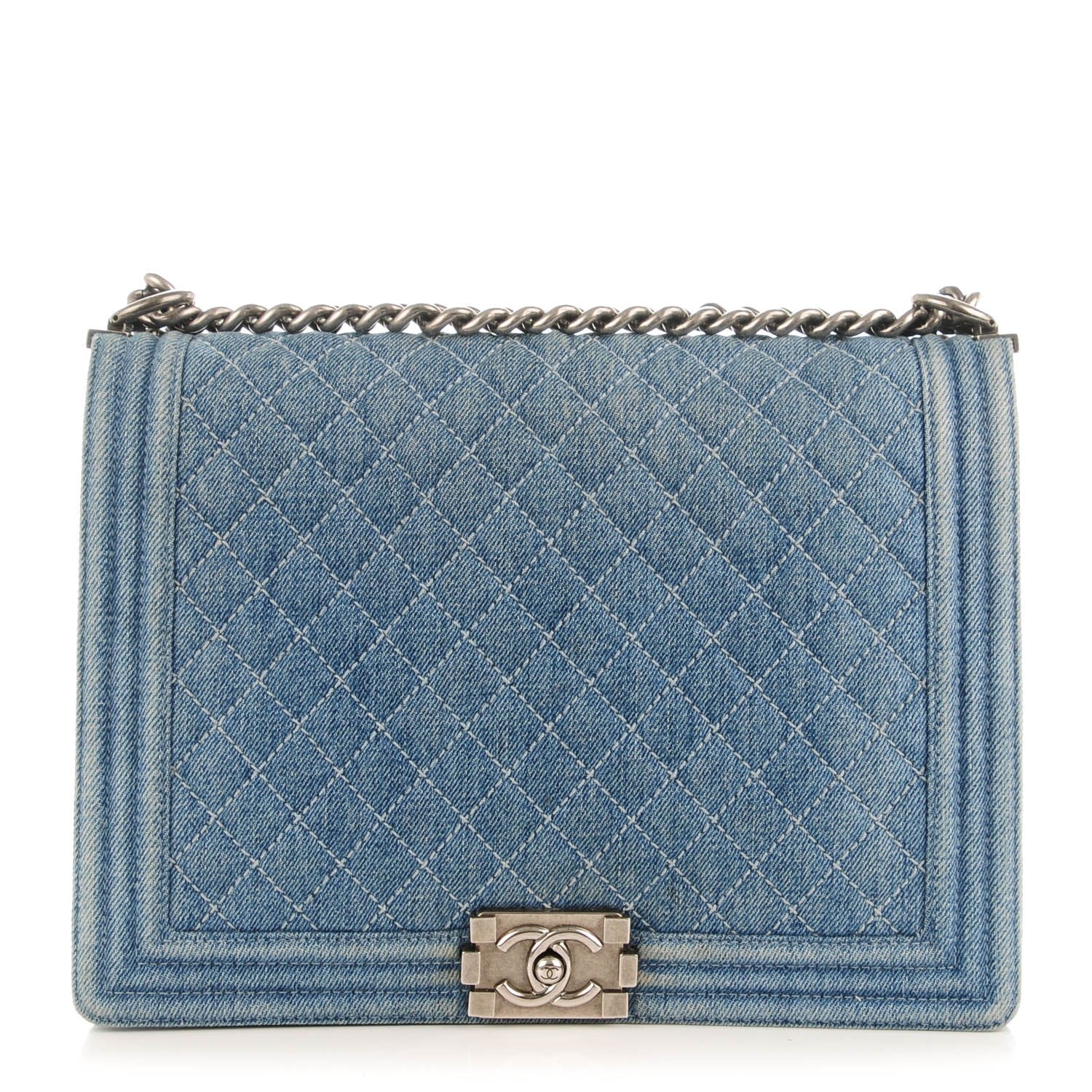 Chanel Denim Quilted Large Boy Flap Blue 1 of 8