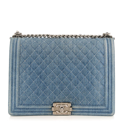 Chanel Denim Quilted Large Boy Flap Blue 1 of 8