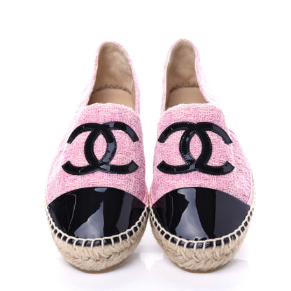 Chanel Tweed Patent CC Espadrilles 37 Pink Black 5 of 11